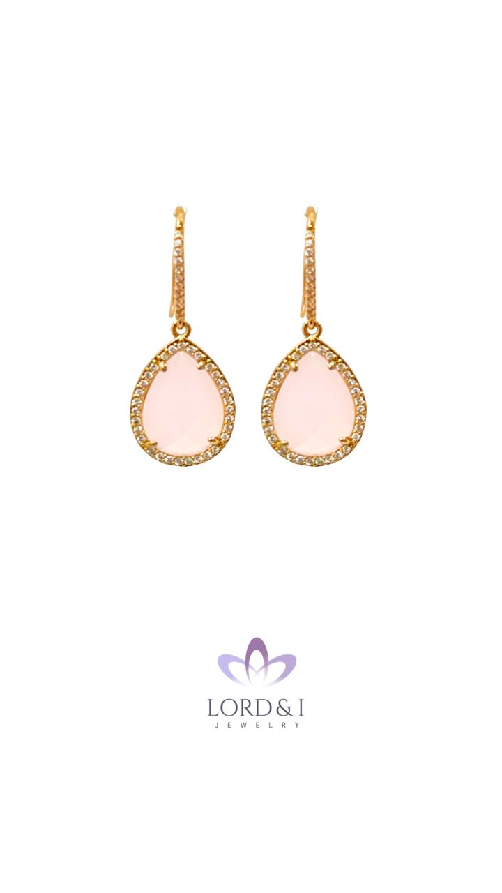Aretes largos gota de cuarzo rosa