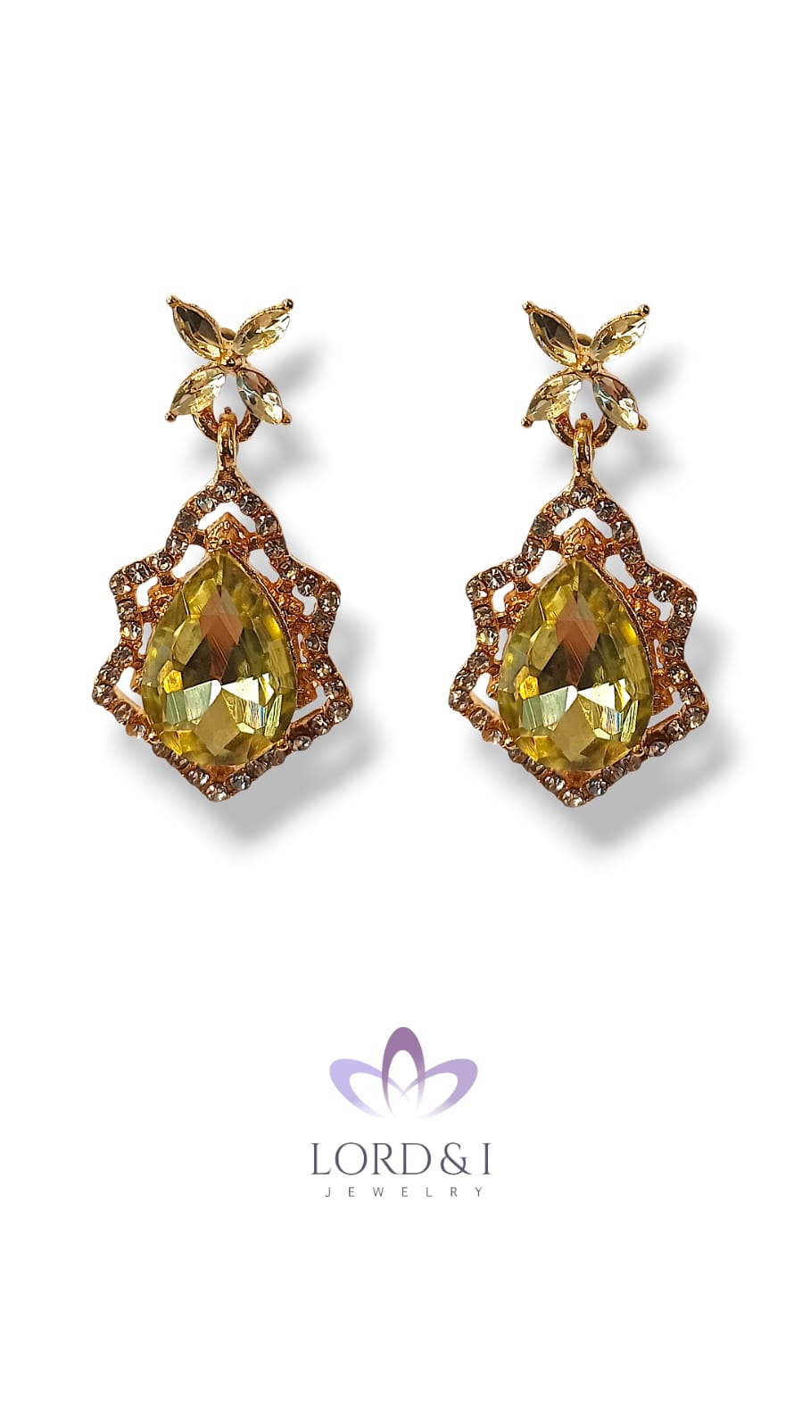 Aretes largos gota cristal amarillo