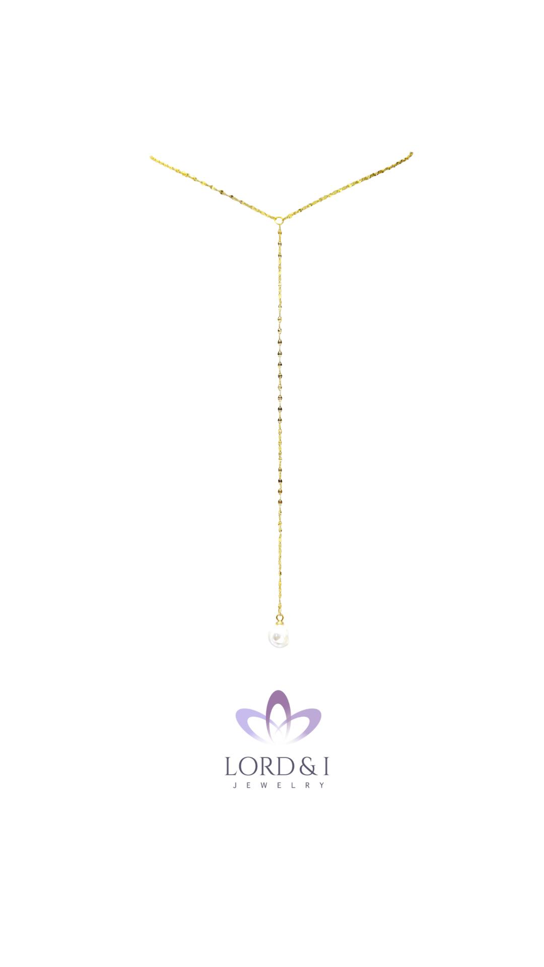 Cadena diseño lariat con Perla de agua dulce