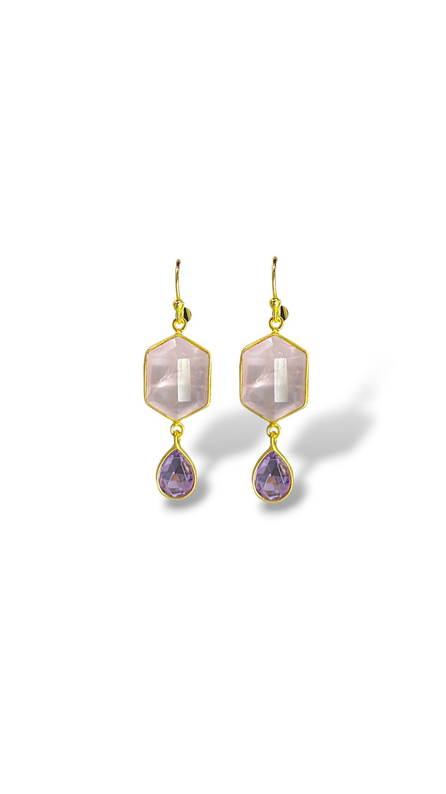 Aretes con gema Cuarzo rosado y Amatista