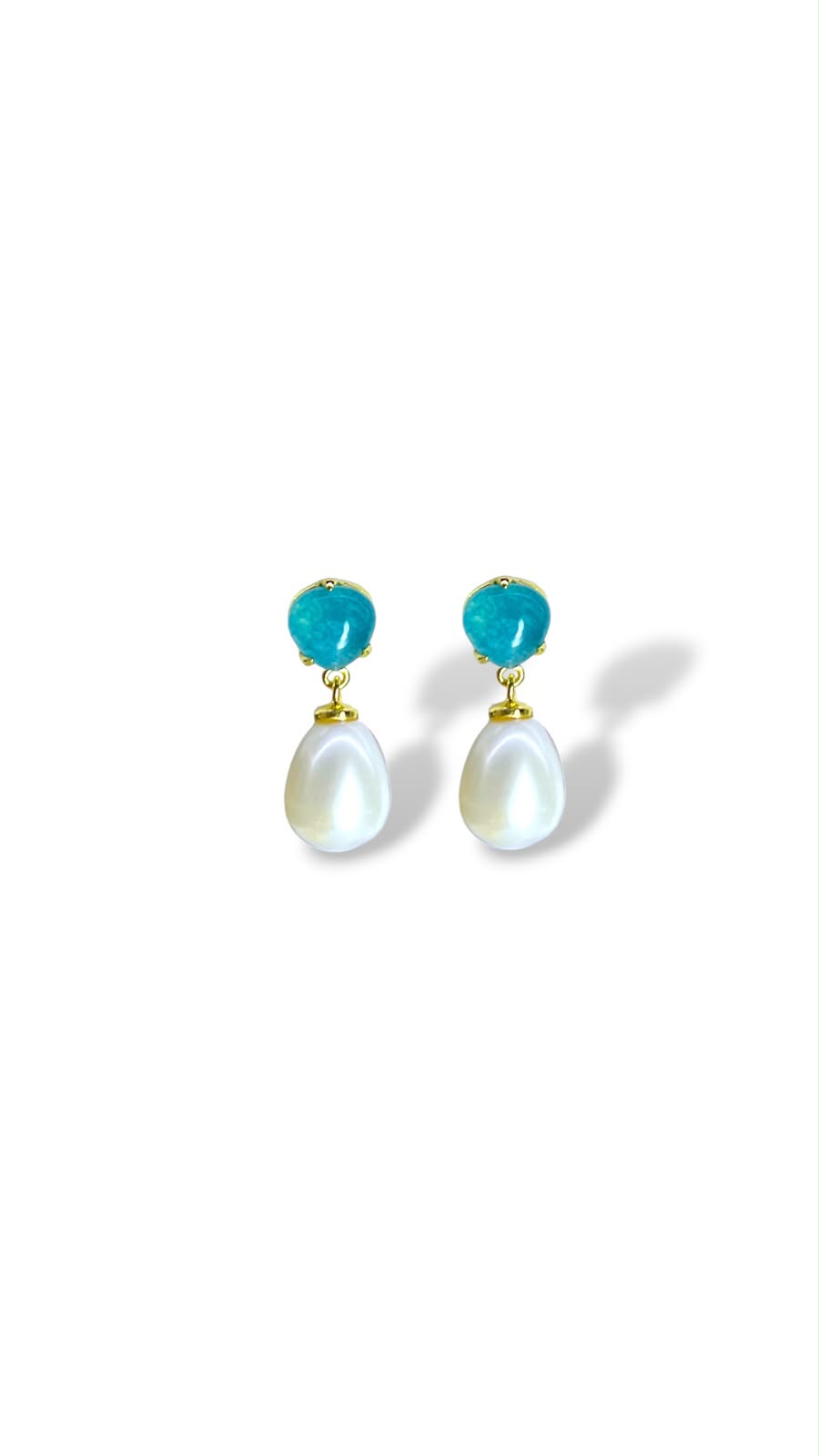 Aretes con gema Calcedonia y Perla cultivada