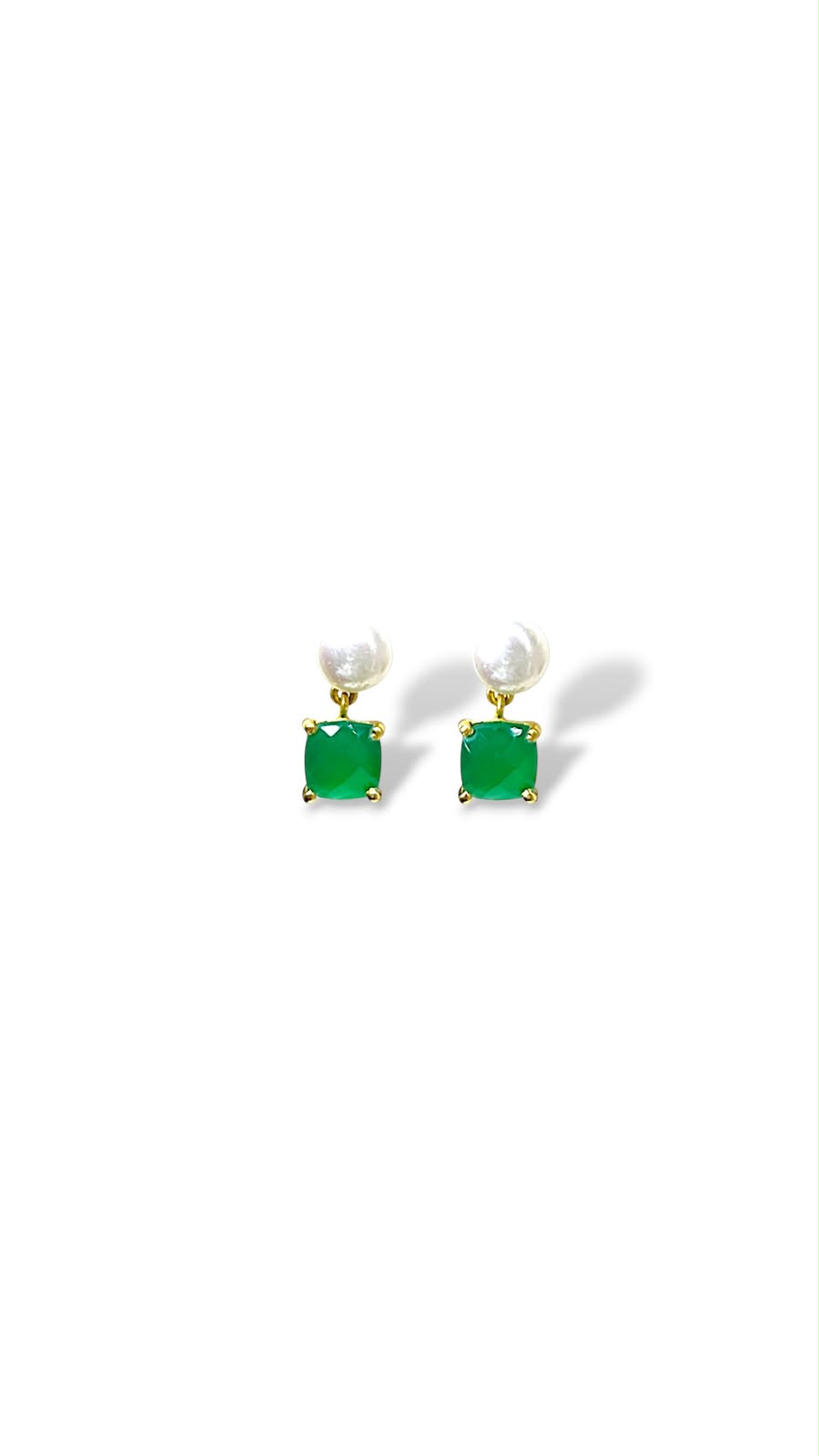 Aretes con Perla cultivada y Ónix verde
