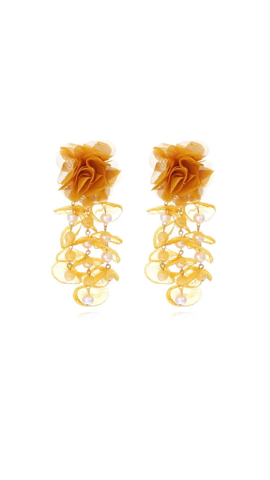 Aretes flor de tela amarilla