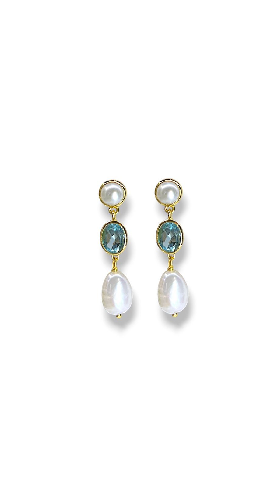 Aretes con Perla cultivada y Topacio celeste