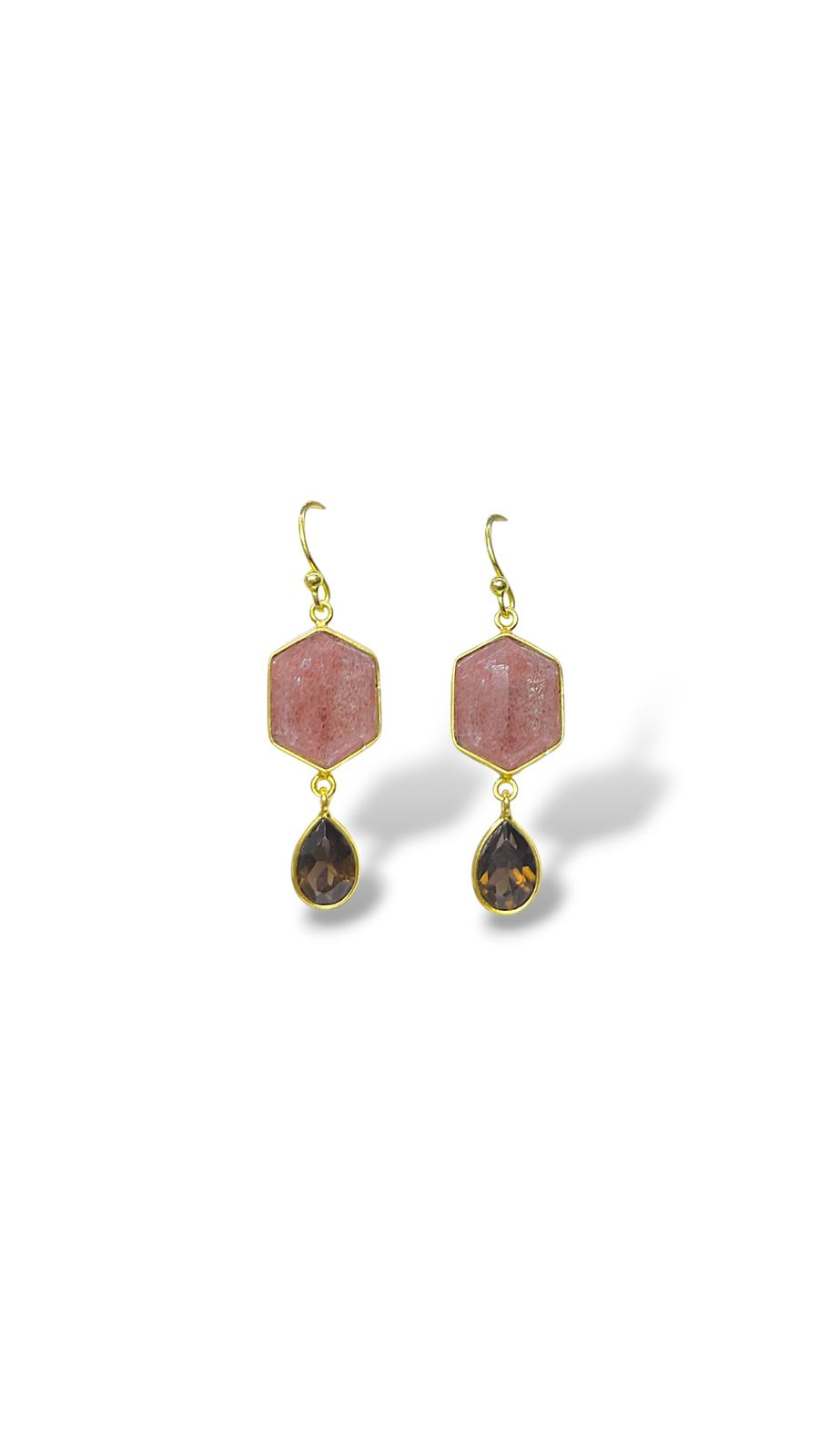 Aretes con gema Cuarzo fresa y Cuarzo ahumado