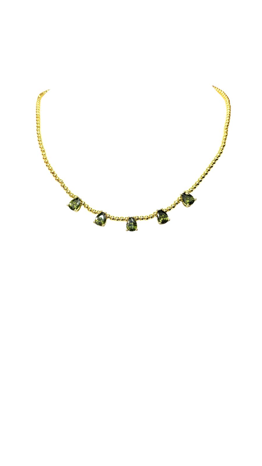 Collar dorado y gotas verdes